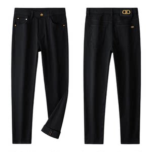
High-end elastic spring and summer new black gold jeans for men, slim-fitting, high-waisted casual long pants, trendy and thin