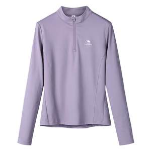 Camel sports quick-drying clothes for women in autumn and winter thin velvet stand-up collar long-sleeved T-shirt training clothes running fitness tops for men