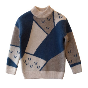 
Irregular pattern thickened pullover boys winter round neck jacquard sweater knitted sweater imitation cashmere stylus