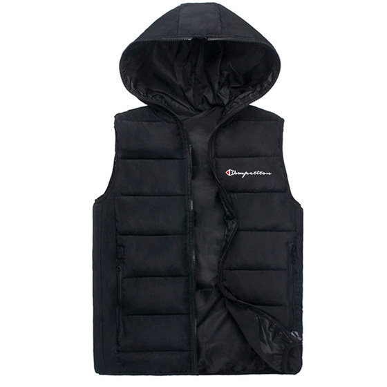 
Down cotton vest men's vest jacket autumn and winter hooded plus velvet warm sleeveless waistcoat trendy outer sportswear
