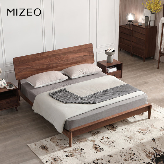 Mi Zhuo North American ສີດໍາ walnut ໄມ້ແຂງ double bed master bedroom furniture 1.8 m wedding bed Nordic simple modern large bed