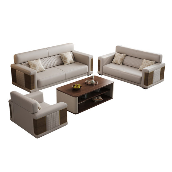 
Office sofa simple VIP business meeting negotiation reception room high-end leather three-person sofa coffee table combination