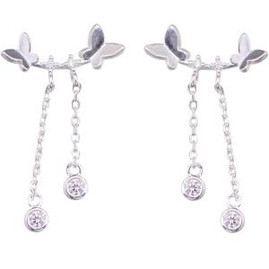 
925 silver butterfly tassel earrings, high-end niche design earrings, simple temperament, Korean Internet celebrity ear jewelry for women