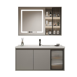 Rock slab seamless ceramic integrated basin bathroom cabinet for installation