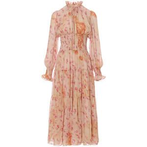 
Since then French floral skirt long-sleeved chiffon skirt retro long skirt high-end outfit dress for women in autumn