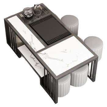 Rock-panel tea table and chairs simple modern combination Kung Fu tea table tea set tea table a complete set of living room balcony household tea making