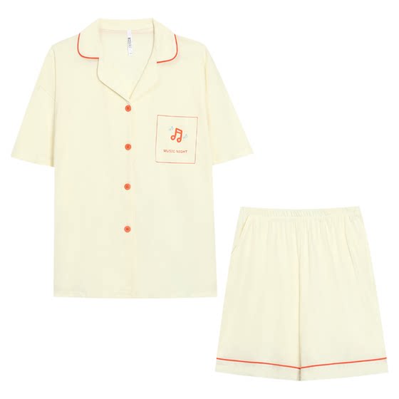 
Authentic red bean 100% Xinjiang pure cotton spring and summer men and women couple short-sleeved pants pajamas pure cotton home clothes set