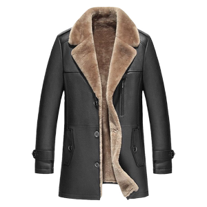 Middle-length leather trench coat men's thick fur parts men's cowhide leather jacket official dress 19-98018-2
