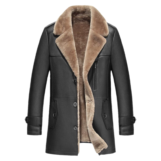 Middle-length leather trench coat men's thick fur parts men's cowhide leather jacket official dress 19-98018-2
