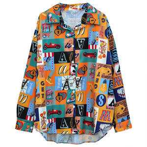 
Large size fat mm printed shirt for women, retro Hong Kong style, wear 2025 spring and autumn Korean style loose and versatile long-sleeved top trendy