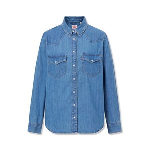 
Levi's women's American classic lapel fashion loose simple comfortable blue long-sleeved denim shirt