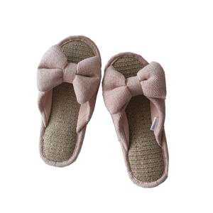 
Spring and summer pastoral breathable fabric bow home linen sandals for women's thick sole non-slip home shoes
