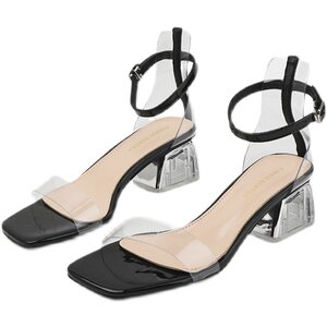 
Summer 2026 new style fairy style buckle strap open toe transparent thick heel crystal fashion sandals mid-heeled Roman shoes