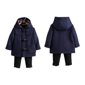 
Boys and girls baby cotton thickened wool coat jacket mid-length children's horn button tweed cashmere coat