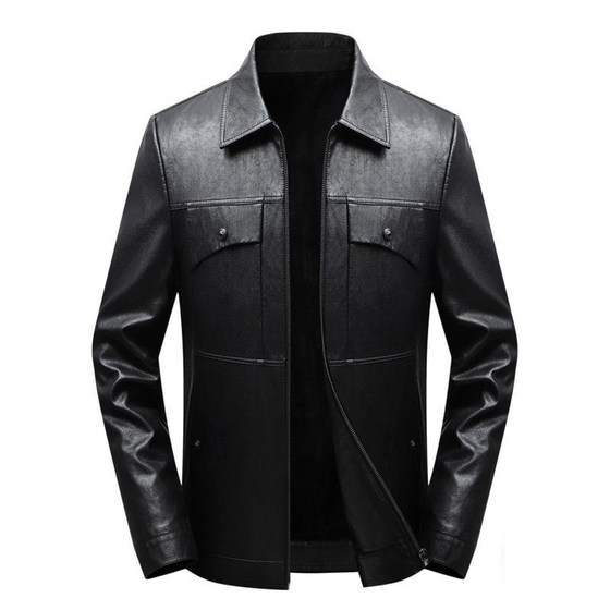 
Pierre Cardin Haining thickened genuine leather sheepskin plus velvet leather jacket men's casual soft leather short thin jacket