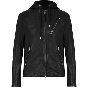 
ALLSAINTS Men's Hooded Leather Jacket Harwood Aviator Leather Jacket Comfortable Jacket Spring and Autumn Style