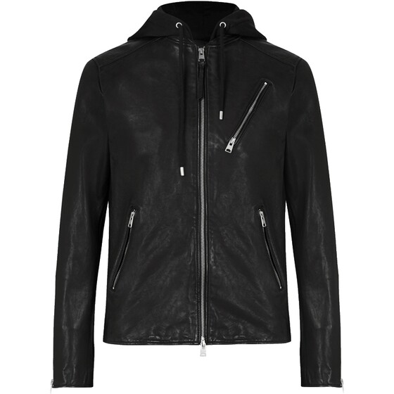 
ALLSAINTS Men's Hooded Leather Jacket Harwood Aviator Leather Jacket Comfortable Jacket Spring and Autumn Style