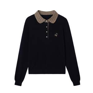 
[Fake Two-Piece Polo Collar] Fengzhu Intelligent Style Pattern Full Wool Pullover Sweater Women's Autumn and Winter Inner Sweater