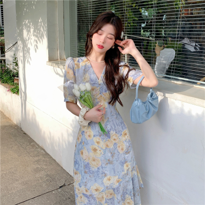 taobao agent Summer dress, fitted shiffon brace, french style, 2021 collection, for plus size ladies