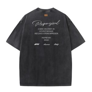
RASP back text layout cool breathable short-sleeved summer national fashion brand outdoor sports couple washed T-shirt for men