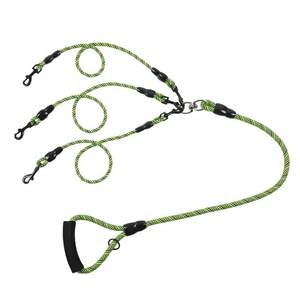 One tow and three leashes for multiple dogs. Family walking the dog at the same time to prevent loss of large dogs, medium-sized dogs, dog leashes, Alaska
