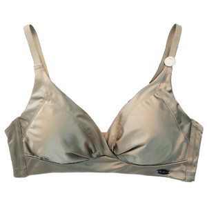 
Underwear for women summer thin small chest flat chest push up wire free silk satin triangle cup sexy French bra set