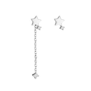 
925 Silver Needle Star Earrings for Women Asymmetric Five-pointed Star Diamond Tassel Earrings Simple Sweet Small Earrings