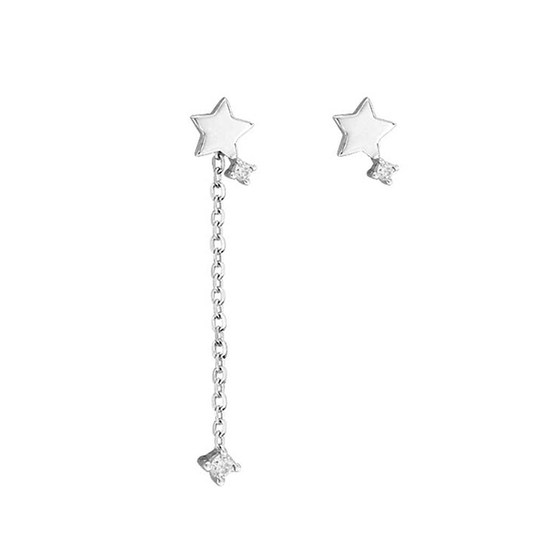 
925 Silver Needle Star Earrings for Women Asymmetric Five-pointed Star Diamond Tassel Earrings Simple Sweet Small Earrings