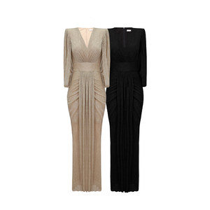 
XULU original light luxury silk French slim high waist dress dress temperament celebrity shawl sleeves V-neck dress