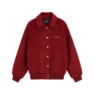 
pusumede silhouette boundary retro red lapel woolen jacket women's loose casual short woolen jacket