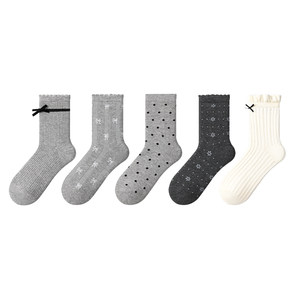 
Paimi ballet style gray socks women's summer thin lace mid-calf socks 2026 cotton socks miu series pile socks