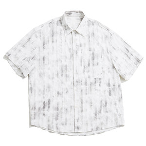 
Sea road cloud short-sleeved shirt men's summer contrasting color pleated texture loose casual shirt jacket