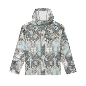
FILA official men's woven jacket 2024 autumn new fashion casual full-print cool hooded top