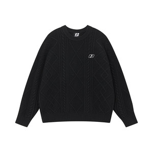 
FORNINES lazy style round neck sweater men's trendy brand autumn and winter solid color sweater couple casual thread