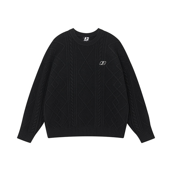 
FORNINES lazy style round neck sweater men's trendy brand autumn and winter solid color sweater couple casual thread