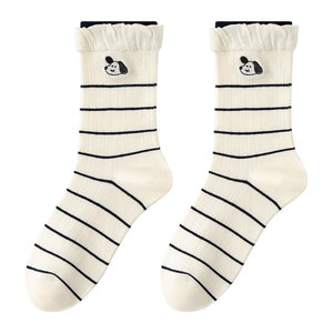 卡拉美拉袜子女2026新款秋冬条纹袜学院风棉袜撞色女袜百搭中筒袜