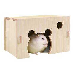 Hamster wooden house hiding house peeping house golden bear breeding box wooden small house sleeping house pet special products large 1