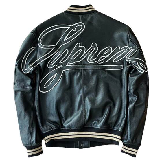 Head layer leather baseball uniform new embroidery leather jacket casual jacket men's locomotive loose short jacket
