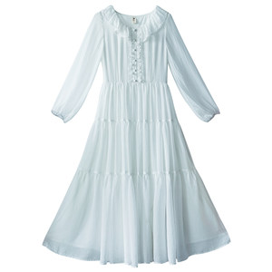 
[White Jade] Original white dress for women in summer new lace round neck cake skirt high waist chiffon long skirt