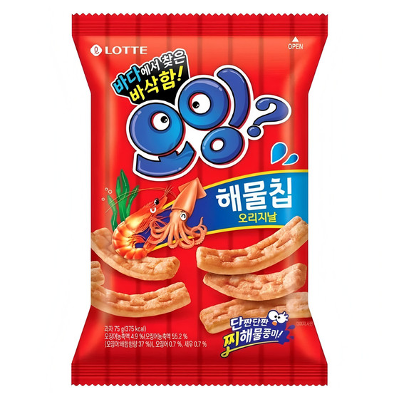 Korean imported snacks Lotte squid and shrimp crackers puffed 75g bag grilled squid and shrimp flavor office snack food