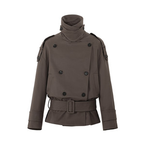 SINGLE MOMENT 25AW French retro large stand collar wide shoulder short double-breasted waist windbreaker jacket for women