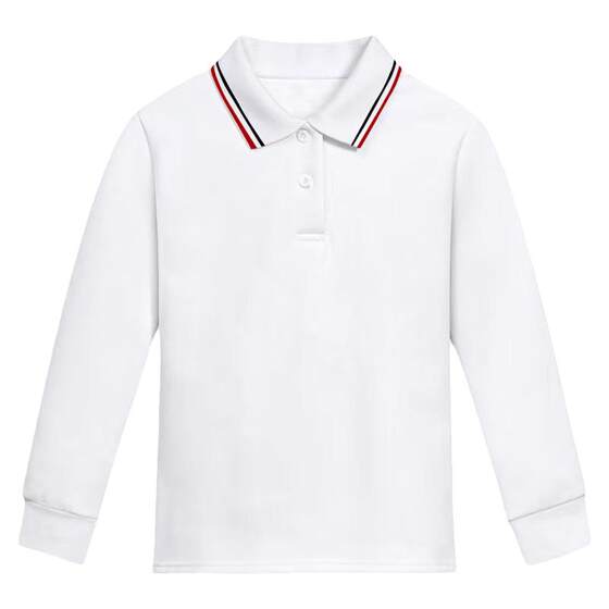 
Children's long-sleeved T-shirts, velvet, white tops for men and women, pure cotton bottoming shirts, polo shirts, primary and secondary school uniforms