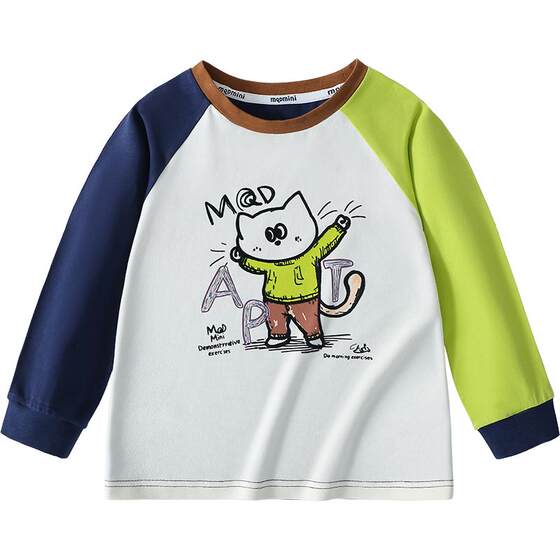
MQDmini children's clothing boys long-sleeved T-shirt spring baby boy round neck casual spring clothing children's short-sleeved top trendy