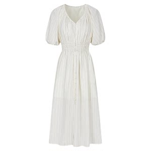 MOUSSY spring new French elegant V-neck striped shirt dress for women 028JSX33-1023