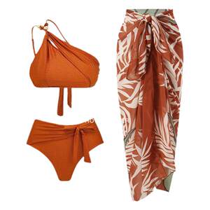 
Seaside vacation split swimsuit women's cover skirt three-piece high-waist conservative swimsuit suit slightly fat and meat-covering bikini