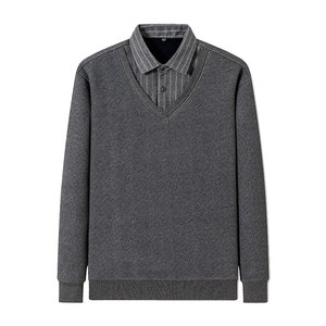 Winter men's thermal underwear fake two-piece shirt collar sweater plus velvet thickened sweater lead men's outer top
