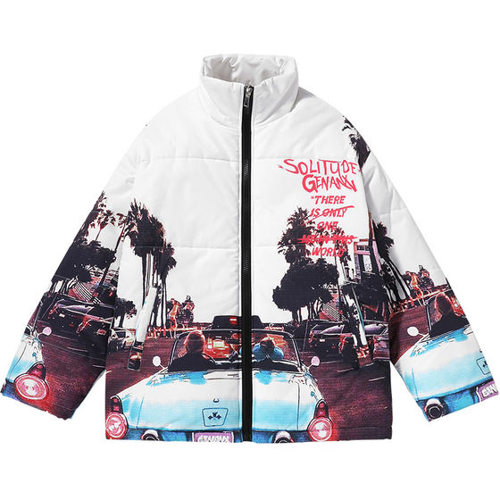Genanx Lightning Tide Brand Finding Cotton Cloth Men's Winter Cool Dazzling Printing Guo Tide Put on a couple cotton jacket
