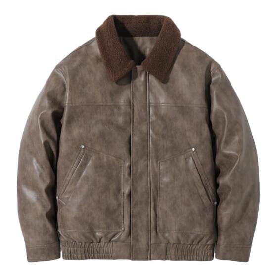 Plel leather coat men's winter 90 white duck down warm coat men's retro tide brand loose lapel locomotive jacket
