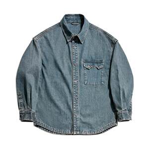 Sea road washing retro shirt jacket men's spring and autumn loose version simple and versatile old long-sleeved denim jacket
