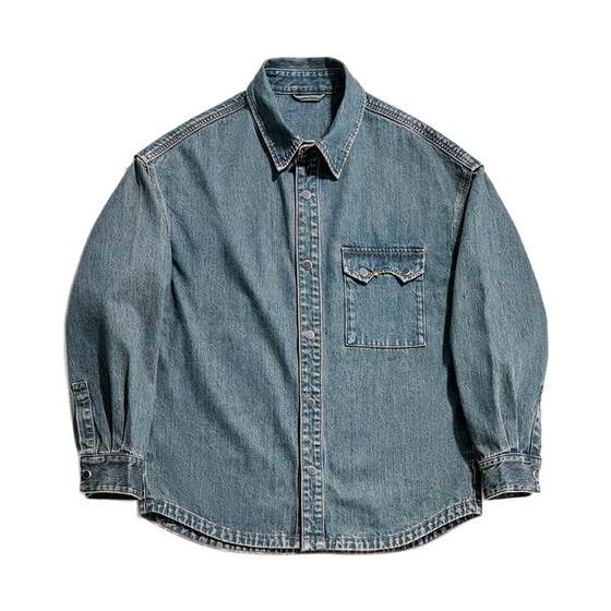 Sea road washing retro shirt jacket men's spring and autumn loose version simple and versatile old long-sleeved denim jacket
